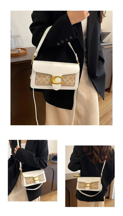 Luxury C Buckle Tabby Shoulder Bag Women Vintage Print Leather Underarm Bag 2 Removable Straps Crossbody Small Square Handbag La