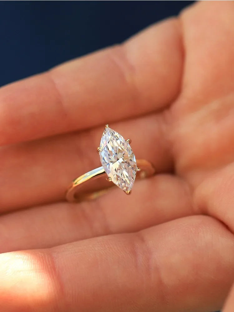 925 Sterling Silver Simple Classic 1-3 Carats Marquise Zircon Ring For Women Engagement Wedding Luxury High Quality Fine Jewelry