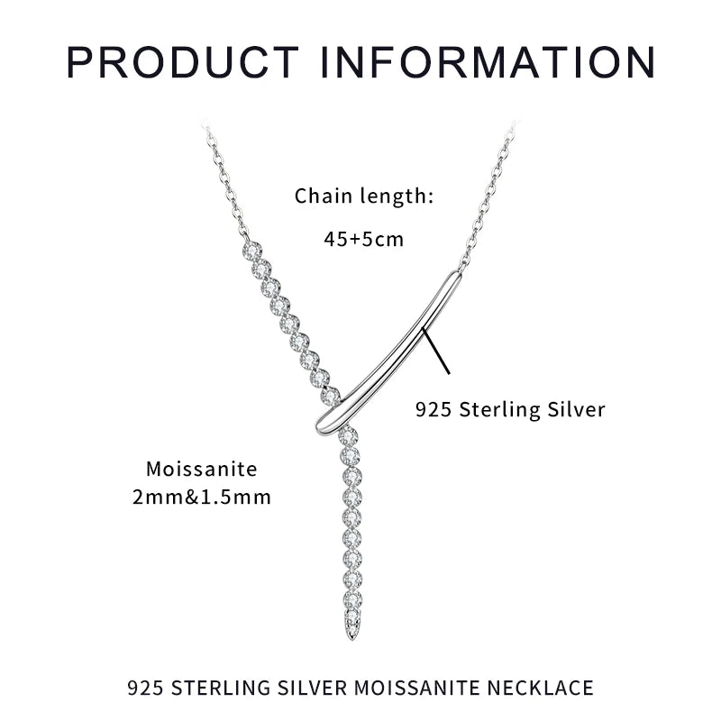 925 Sterling Silver Y-shaped Necklace D-Color Full Moissanite VVS1 Pendent Necklaces with Certificate for Fashion Women Jewelry
