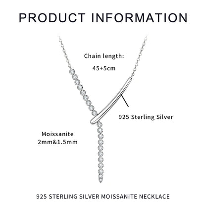 925 Sterling Silver Y-shaped Necklace D-Color Full Moissanite VVS1 Pendent Necklaces with Certificate for Fashion Women Jewelry