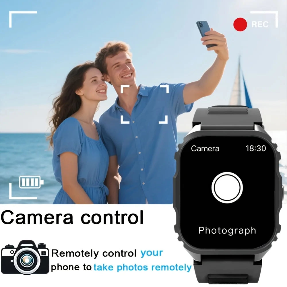 Smart Watch，1.84-Inch Large Square Screen, with Multi-Sports Mode/Call Reminder/Music/Photography And Other Super Functions
