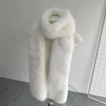 Korean Leopard Print Long Fur Scarfs Winter Y2K Vintage Warm Plush Scarf Fashion Thickened Lengthened Faux Fur Shawl Streetwear