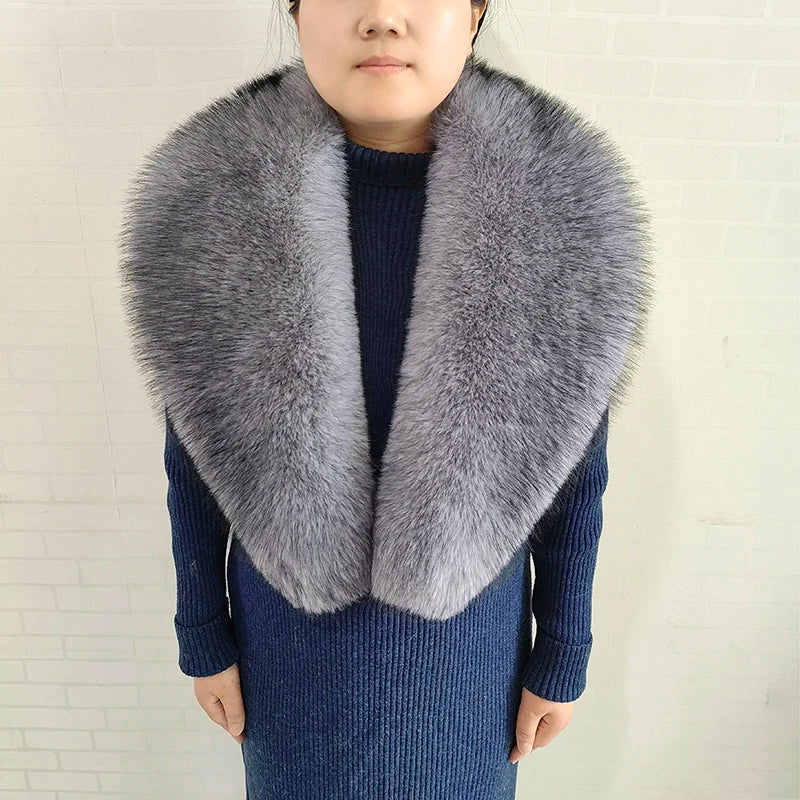 Large Women Faux Fox Fur Scarf Winter Jackets Warm Fluffy Shawl Fashion Artificial Fur Collar And Cuff Set Fluffy Scarves Female