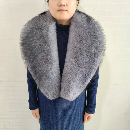 Large Women Faux Fox Fur Scarf Winter Jackets Warm Fluffy Shawl Fashion Artificial Fur Collar And Cuff Set Fluffy Scarves Female