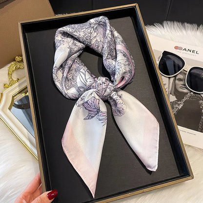 2025 Korean Satin Silk Scarf 70cm Square Women Fashion Shawl Wrap Neckerchief New Elegant