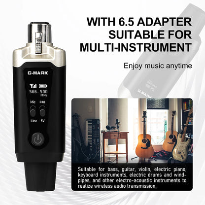 Wireless Microphone System G-MARK GX1.1 UHF XLR Adapter 16 Channels Audio Transmitter And Receiver For 48V Phantom Power Condens