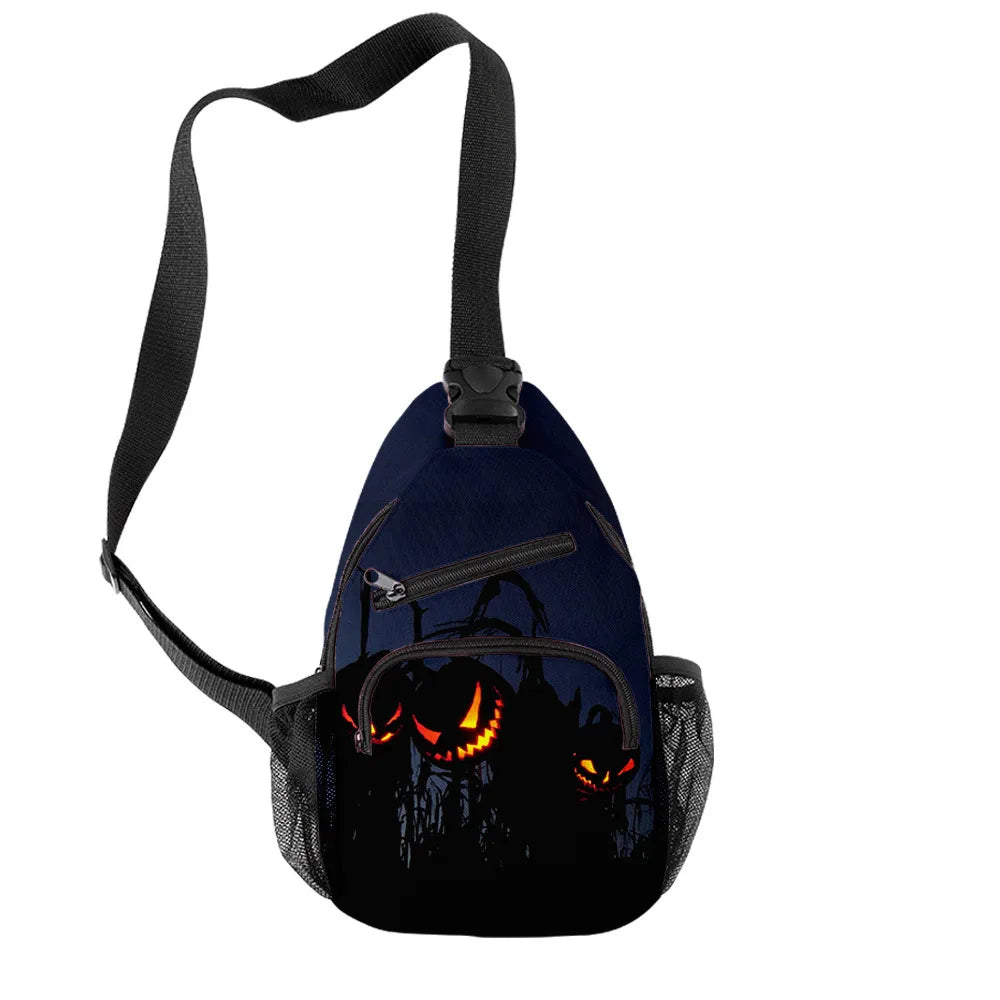 Fashion Youthful Halloween Skeleton Boys/Girls 3D Printed Chest Bags Oxford Waterproof Sports Crossbody Travel Bag Shoulder Bags