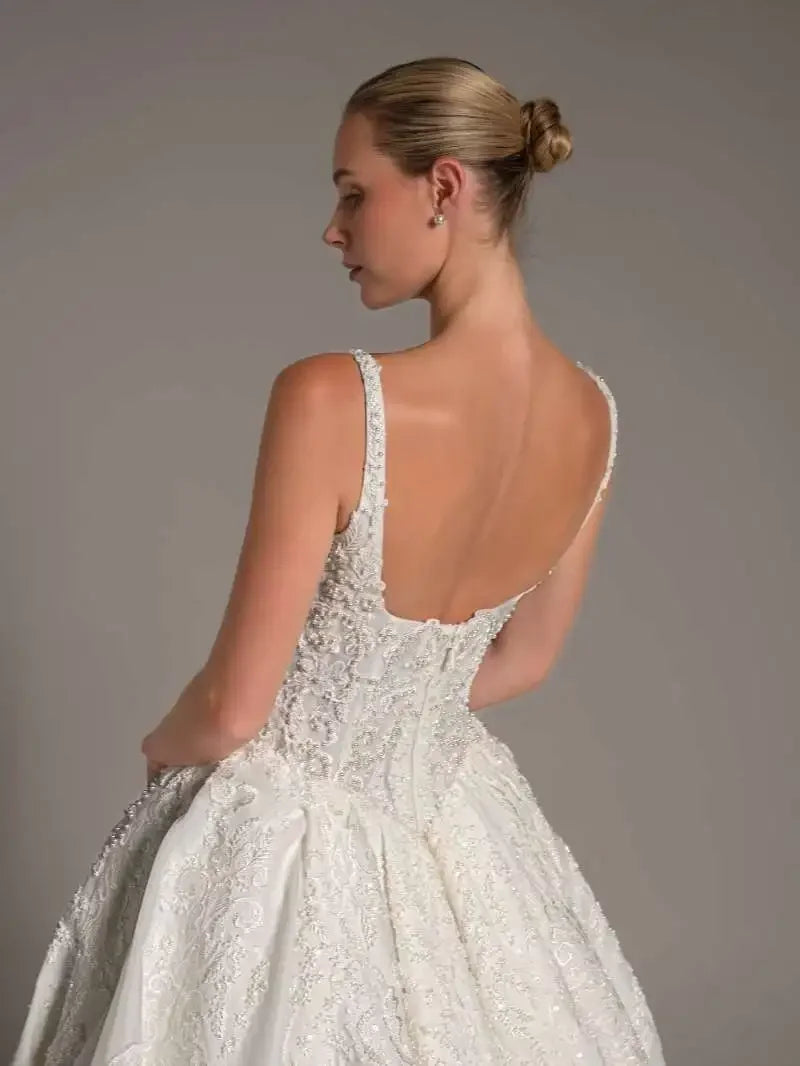 Customized 2026 Square Neck Beaded Lace Wedding Dresses with Spaghetti Strap For Women Bride Dresses vestidos de novia