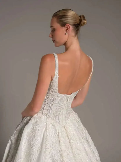 Customized 2026 Square Neck Beaded Lace Wedding Dresses with Spaghetti Strap For Women Bride Dresses vestidos de novia
