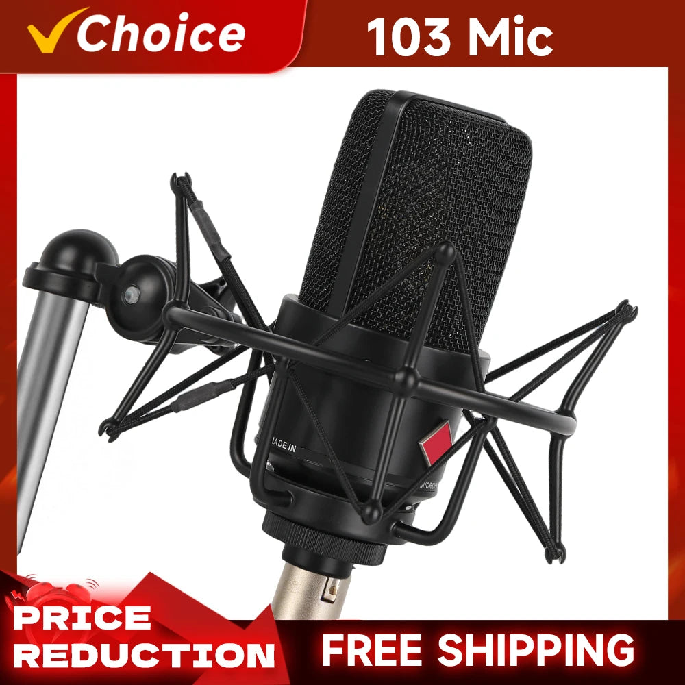 103 Professional Large Diaphragm Condenser Studio Microphone for Vocal Recording Podcast Broadcasting Live Streaming