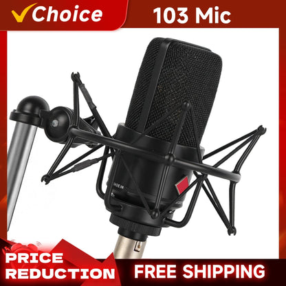 103 Professional Large Diaphragm Condenser Studio Microphone for Vocal Recording Podcast Broadcasting Live Streaming