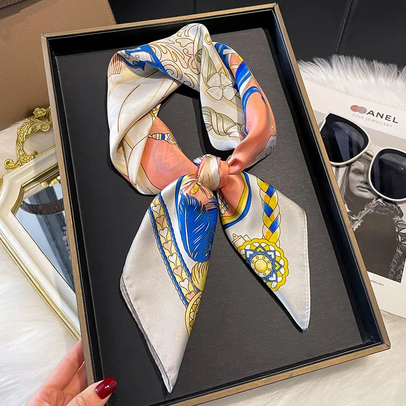 2025 Korean Satin Silk Scarf 70cm Square Women Fashion Shawl Wrap Neckerchief New Elegant