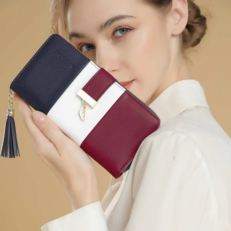 Pomelo Best RFID Blocking Tri-color Women's Zipper Wallet PU Leather Large Capacity Card Holder Coin Purse Travel Gift Clutch