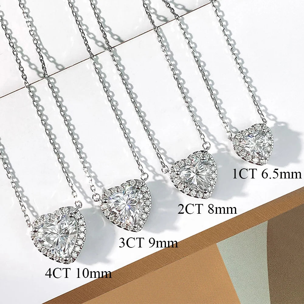 COSYA 1-4CT Heart Cut Moissanite Necklaces For Women 100% S925 Silver D Color Halo Diamond Pendant Fine Jewelry Gift Certified