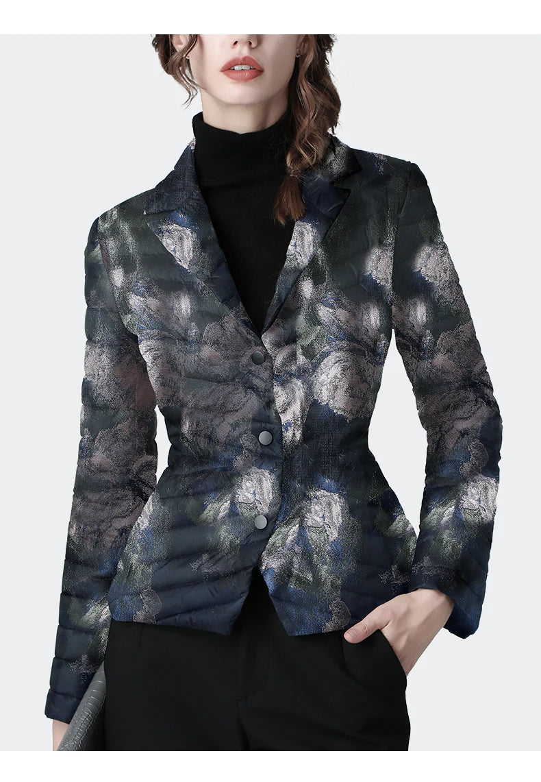 Fashion Suit Collar Women Winter Down Jacket Elegant Slim Warm Lightly Puffer Coat Outwear Plus Size 3 Buttons Duck Down Jackets