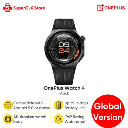 Global Version OnePlus Watch 4 Smart Watch 1.50'' AMOLED Display Snapdragon W5 Processor Up to 16 Days of Battery Life Wear OS
