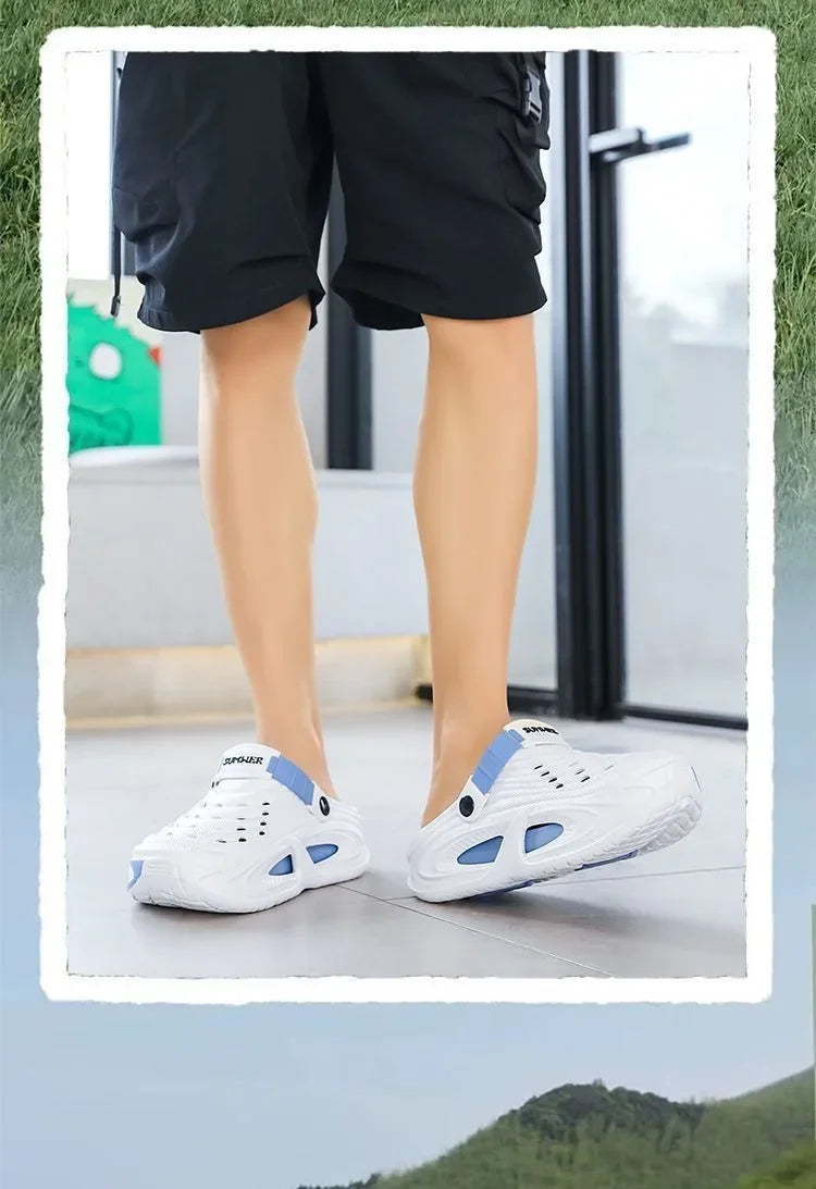 Mens Summer Clogs  Thick Sole Outdoor Beach Slides Non-slip Closed Toe Slippers For Men Women Driving Shoes Breathable Outdoor