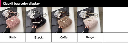 Winter Fashion Faux Fur Crossbody Bags for Women's Gift, Pearl Chain Decor Shoulder Bag, Ladies Handbags Top-handel Bag