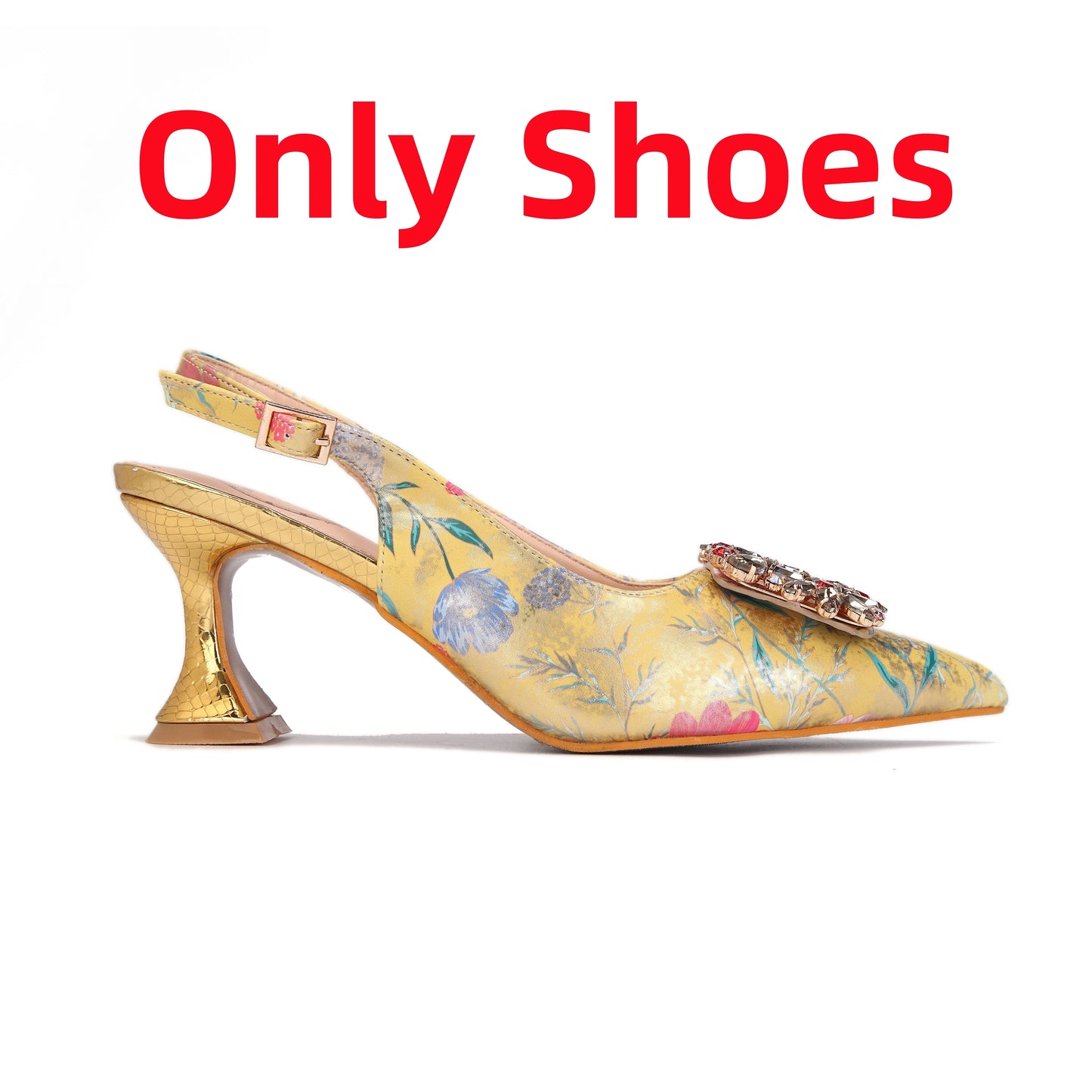 Newest Green Color Print Design High Heels Decorated with Water Rhinestone Party Women's Shoes and Bags Set