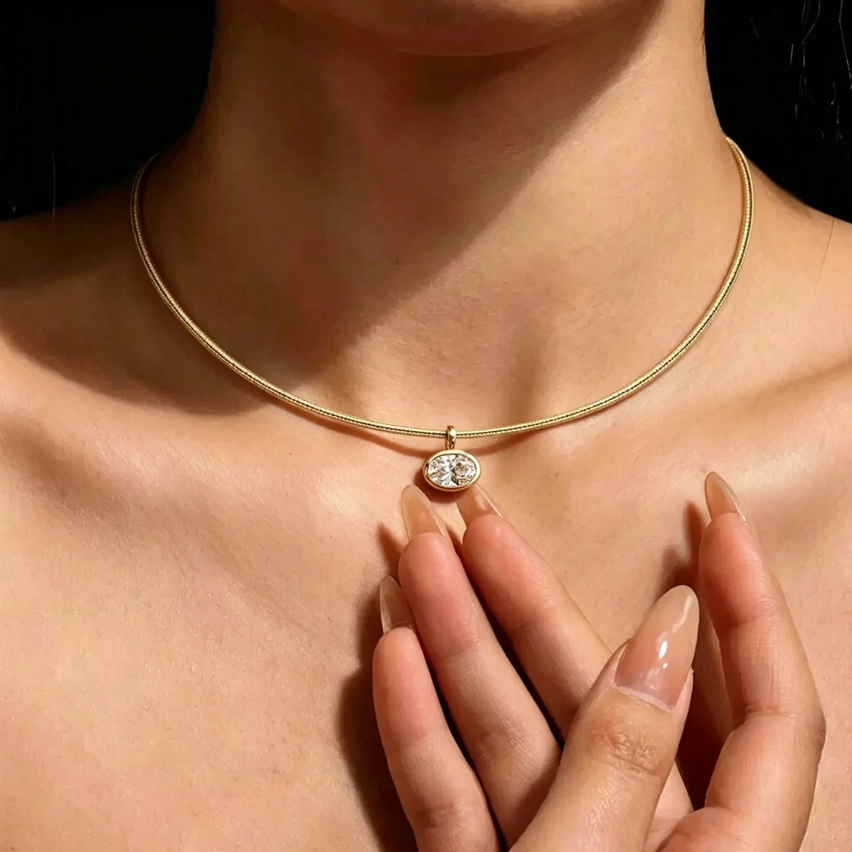 GXTRS 2/3/4CT Oval Moissanite Choker Necklaces Women's S925 Silver Elegant Lab Diamond Bezel Set Pendant Neck Chain Fine Jewelry