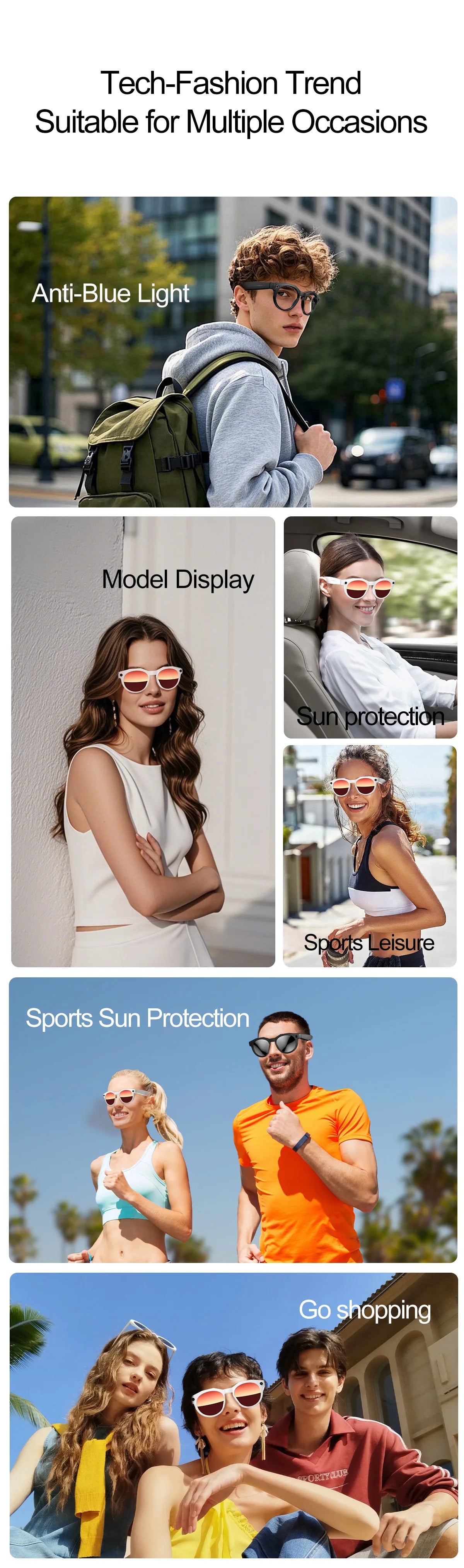 2026 New AI Smart Glasses 8MP Camera 1080P Video Shooting Real-time Translation SI BT Call Music Play Voice Recording Sunglasses