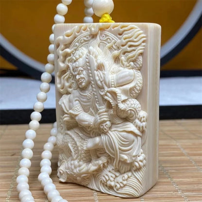 Natural Mammoth Ivory Fudo Myoo Pendant Hand Carved Buddhist Protection Amulet Wisdom King Deity Necklace Jewelry Fossilized