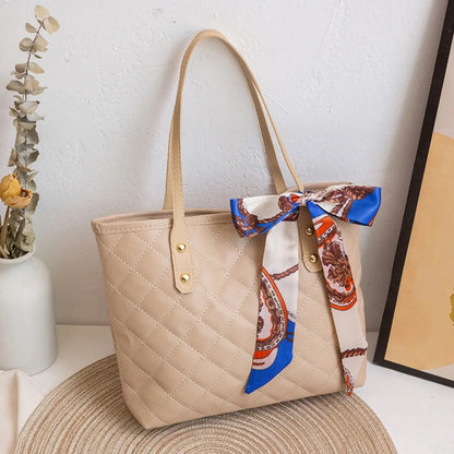 Trendy Large Capacity Embroidery Bag with Scarf Tote Bag Shoulder Bags PU Bucket Bag For Women