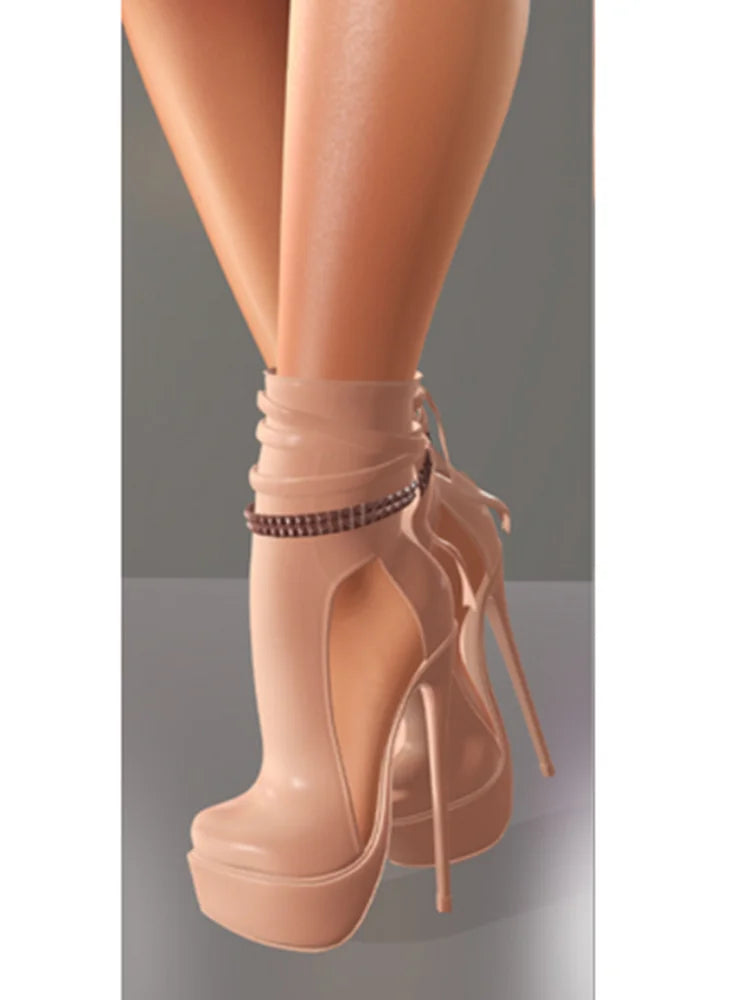 Black Chain Platform Sandals Thin High Heel Pointed Toe Fashion Sexy Cool 2025 Summer Big Size Woman Shoes Zapatillas Mujer