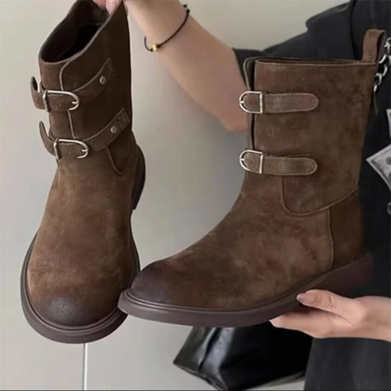 Women's Boots Fashion Women Heeled Winter Boots Elegant Woman Suede Snow Boots Designer 2025 Warm Botas Walking Female Zapatos