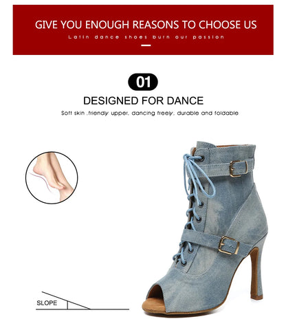 SWDZM New Ladies Dance Shoes Ballroom Dance Boots Denim Jazz Dance Shoes Girls Sexy Pole Dance Ballroom Dance Cowboy Boots