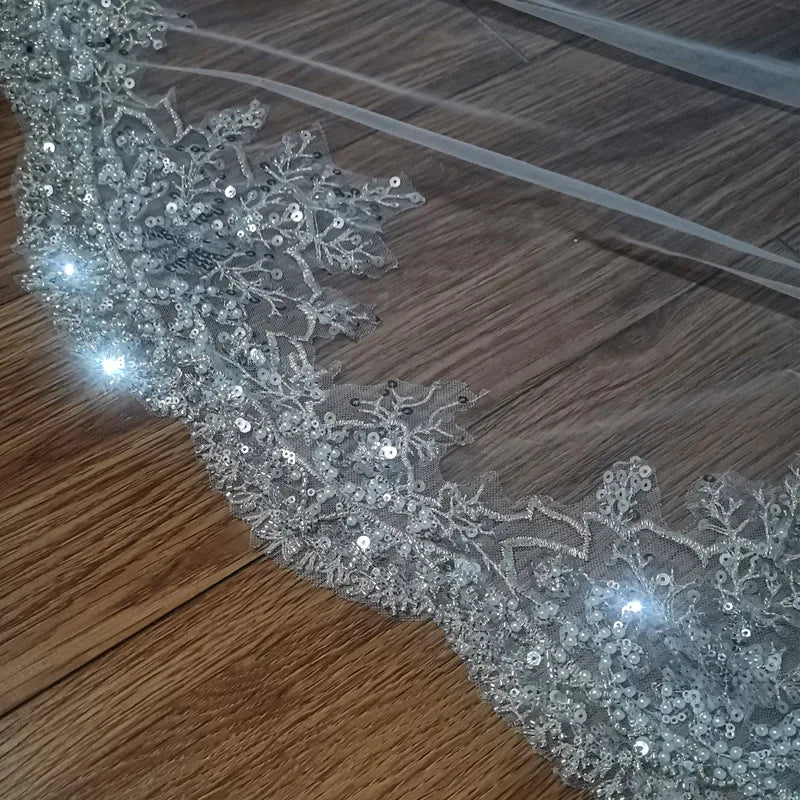 Bridal Wedding Veil Sparkling Pearl Sequins Lace Cathedral Wedding Accessories Hair Accessories 2024 New Veil Custom Made