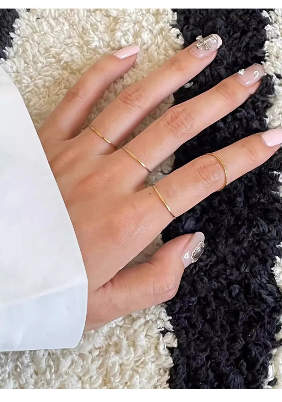 GHIDBK 0.5mm Extremely Thin Stainless Steel Anti-Tarnish Rings for Women Fashion Simple 18K Pvd Gold Plated Ring Office Style