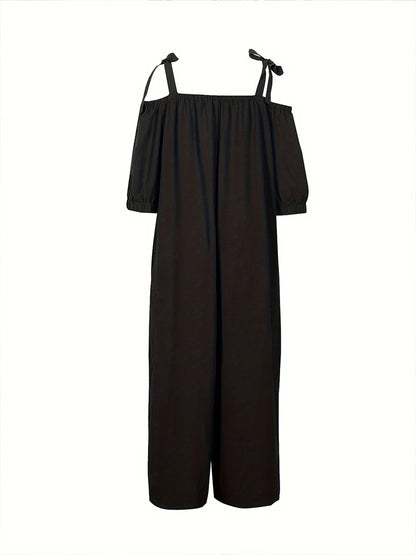 Plus Size 2026 Spring/Summer New Arrival Women's 100% Cotton Loose-Fit Solid-Color Backless Strapless Jumpsuit