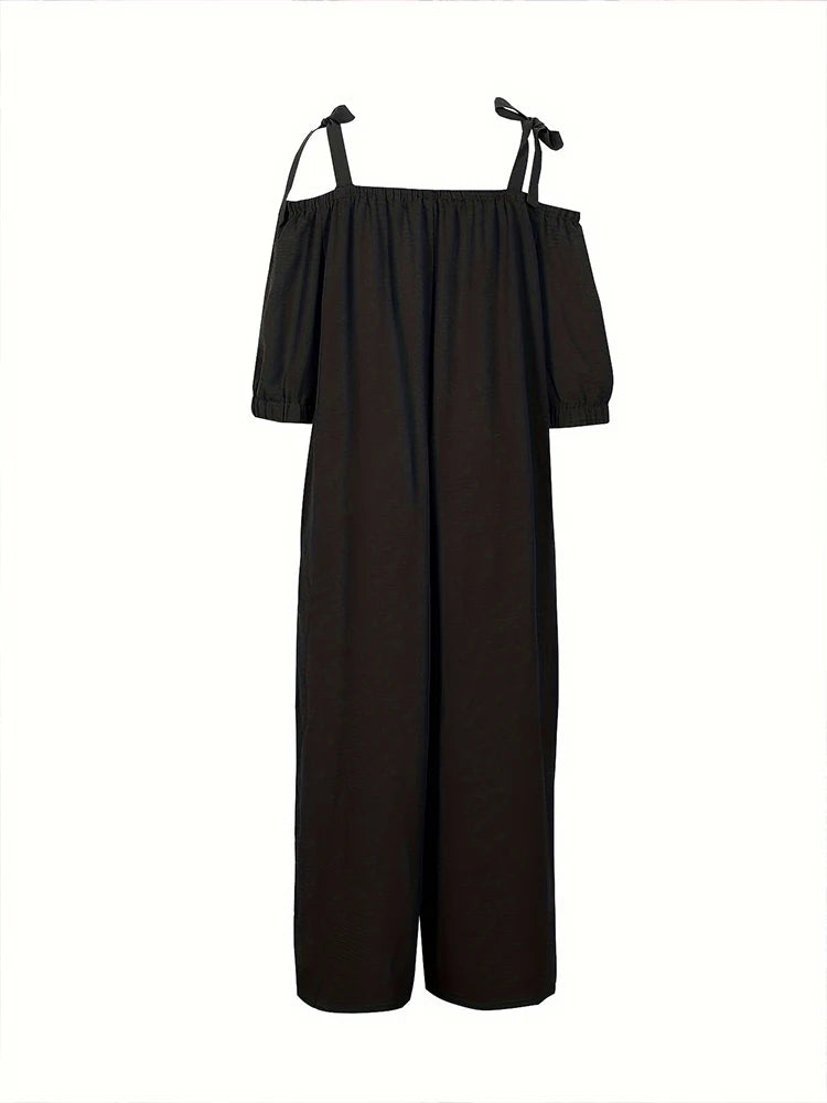 Plus Size 2026 Spring/Summer New Arrival Women's 100% Cotton Loose-Fit Solid-Color Backless Strapless Jumpsuit