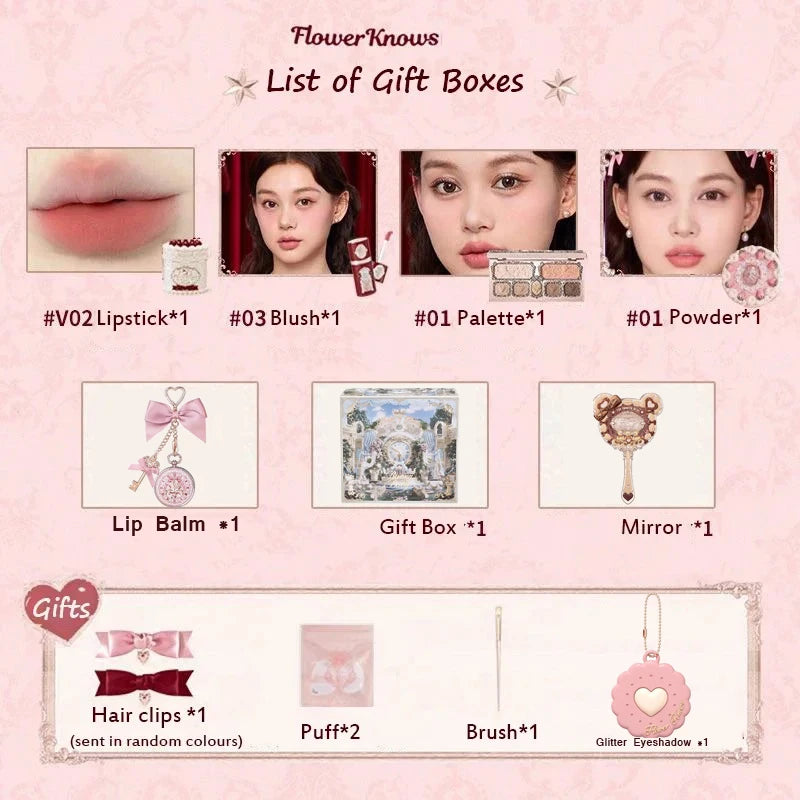 Flower Knows Strawberry Cupid Box Collection Make Up Sets Cosmetics Full Set Palette Pressed Powder Blush Lipstick Gift Box
