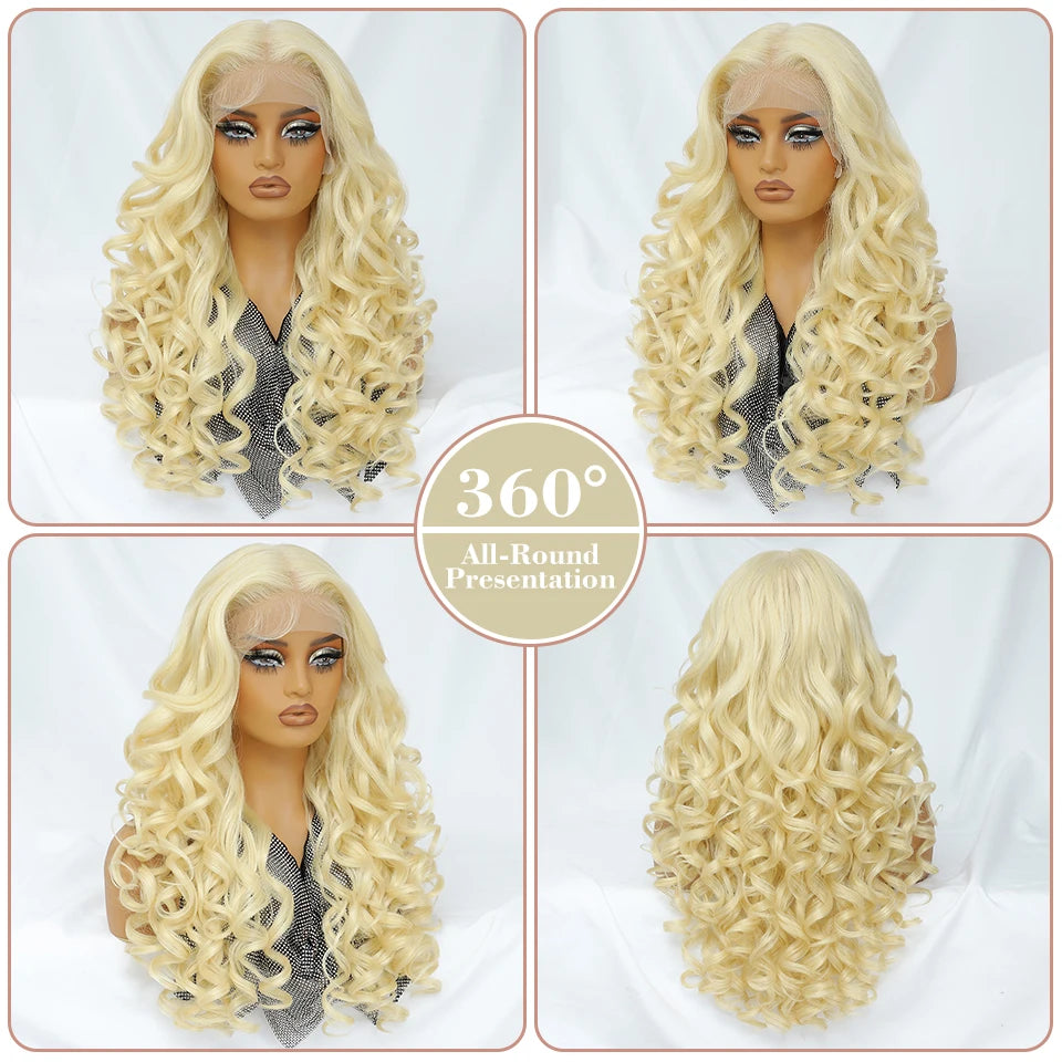 Latisha 13X6 HD 13X5X1 Synthetic Lace Front Wigs Curly Pre Plucked Lace Frontal Wig with Bangs for Women Highlight with Babyhair