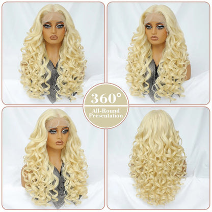 Latisha 13X6 HD 13X5X1 Synthetic Lace Front Wigs Curly Pre Plucked Lace Frontal Wig with Bangs for Women Highlight with Babyhair