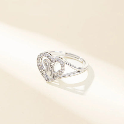 White Zircon 26 Letters A-Z Love Heart Open Adjustable Rings For Women Gold Silver Color Wedding Band Jewelry Mother's Day Gifts