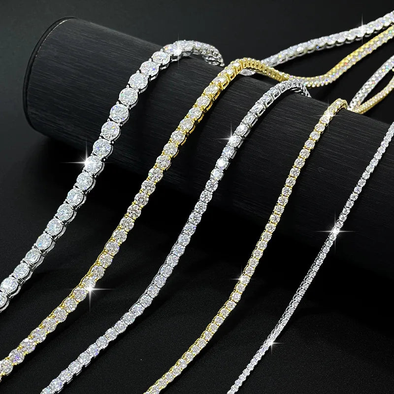 New Moissanite Tennis Necklace 3/4/5/6mm for Women Luxury 925 Sterling Silver Wedding Jewelry Simulated Diamond Pendant Gifts
