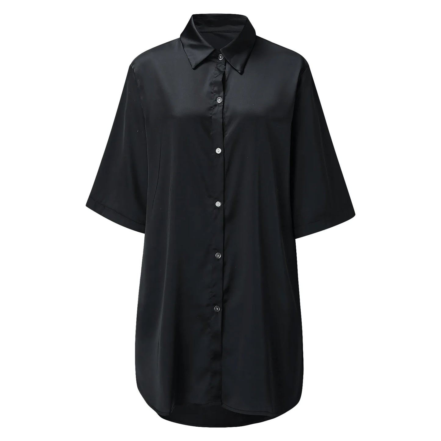 Women's Solid Color Silky Soft Pajamas Sexy Long Sleeve Nightshirt Smooth & Skin-Friendly Comfortable Home Sleepwear for Ladies