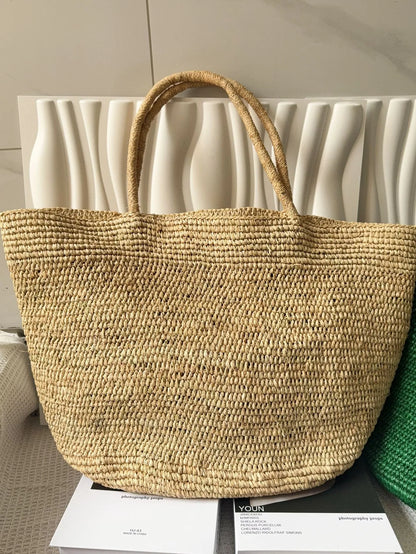 2026 New Summer Handmade Raffia Large Capacity Tote Bag for Women, Natural Straw Beach Bag, Luxury Shoulder Handbag