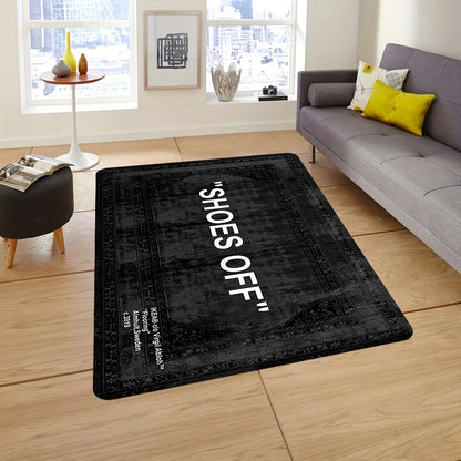 VIKAMA Minimalist Carpet “SHOES OFF” Black Stain-Resistant Rug Doormat Welcome Mat Rug For Bedroom Carpet For Live Room Home Dec