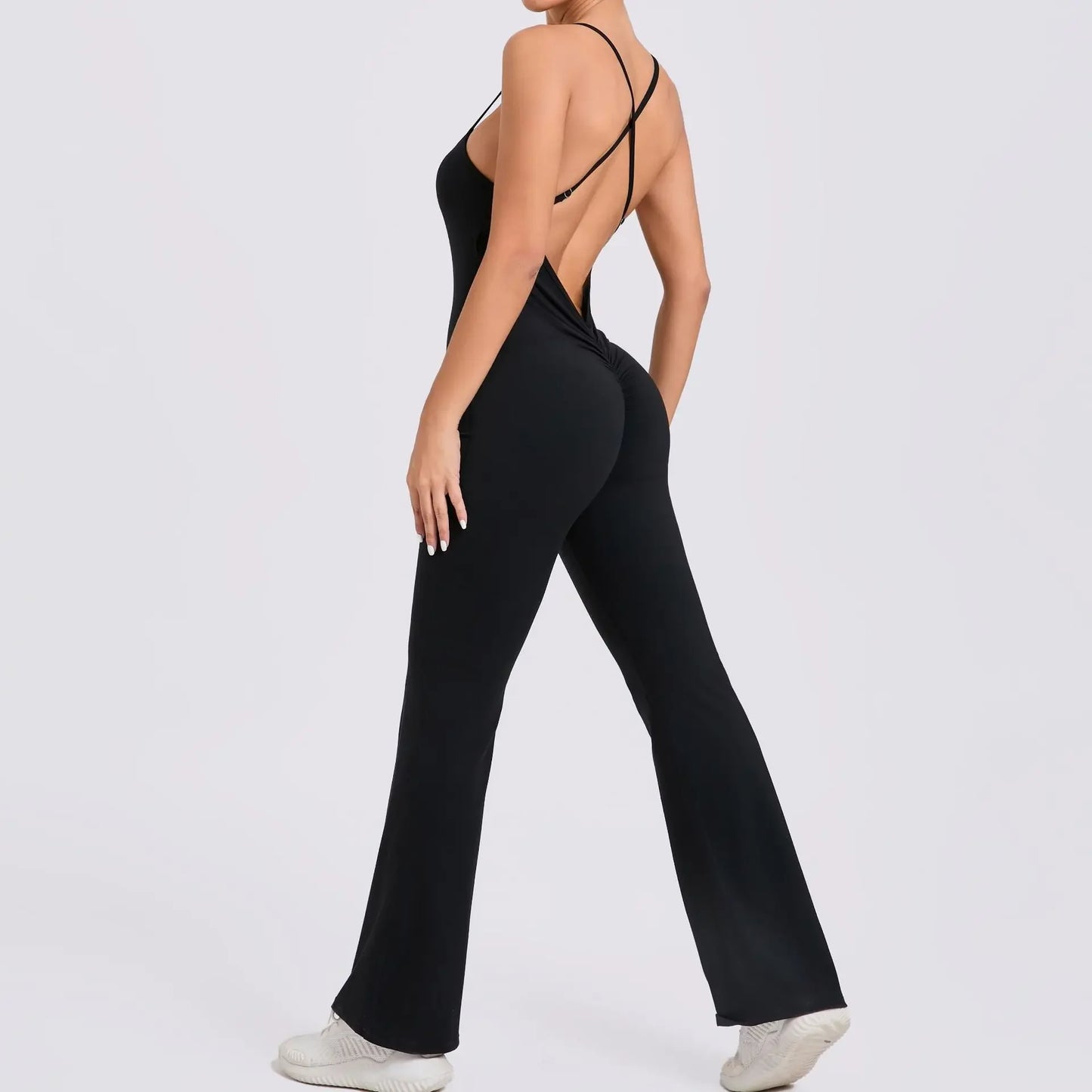 Sports Overalls for Women Sportswear Flared Jumpsuit Woman Padding Jumpsuits Gym Combinaison Femme Coffee Gray Navy Blue Red