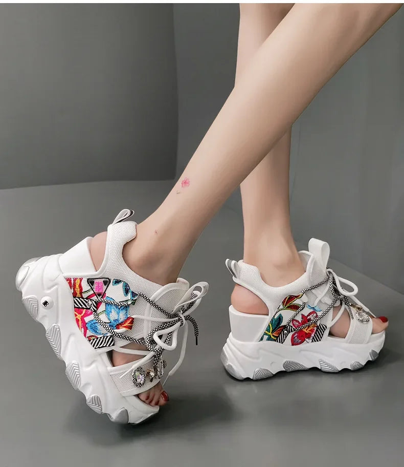 Maogu Mixed Color Shoes Sports Wedge White Sandals Women High Heel Beach Casual Shoe Leisure Lady Platform Chunky Sandals