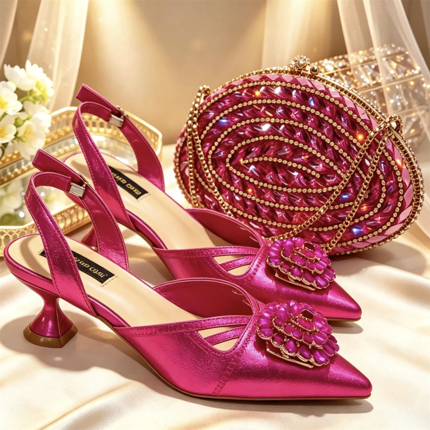 New Shoes and Bags Matching Set Nigerian Women Heel Party for Women green Colour Italian Design Wedding INS Design