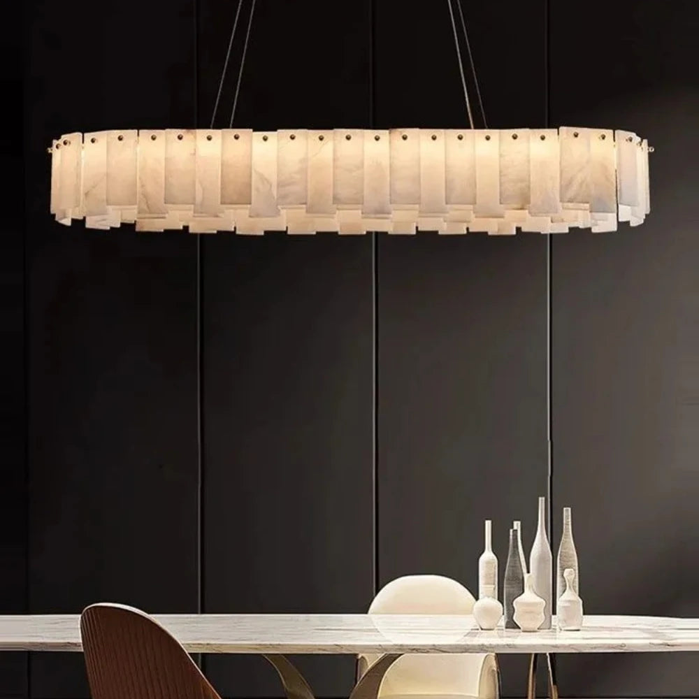 Minimalist Luxury Pendant Lights Solid Brass Natural Spanish Marble Chandelier Elegant for Living Room Dining Room Bedroom