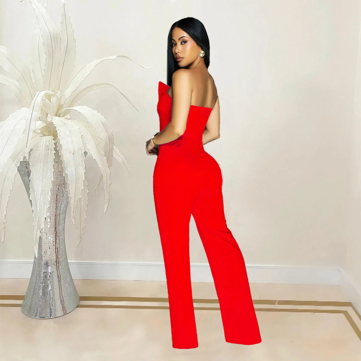 Sexy Backless Strapless Jumpsuit Summer Women Fashion Solid Button Sleeveless Slim Fit Wrap Hip Jumpsuits Elegant Office Romper