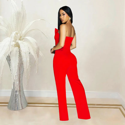 Sexy Backless Strapless Jumpsuit Summer Women Fashion Solid Button Sleeveless Slim Fit Wrap Hip Jumpsuits Elegant Office Romper