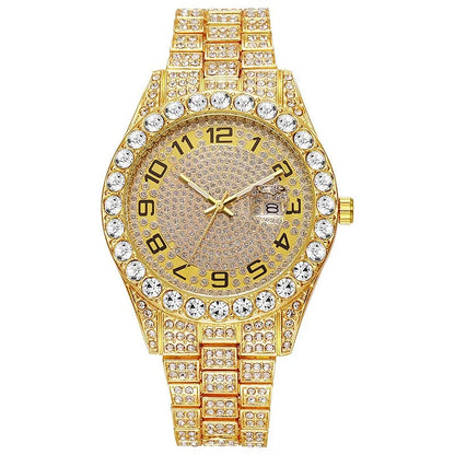 Hot Selling Full Diamond dial Iced Out alloy decoration Quartz Watch Men Luxury Hip Hop Men Watches Day Date Male classic Clock