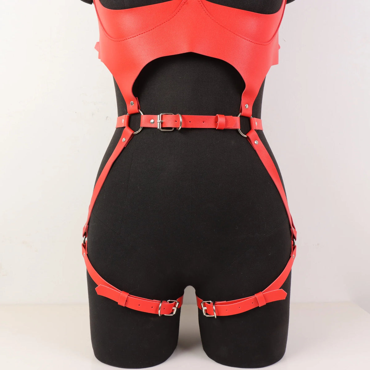 Women'S Sexy Gothic Vegan Faux Leather Full Body Harness Belt, Garter Belt Set